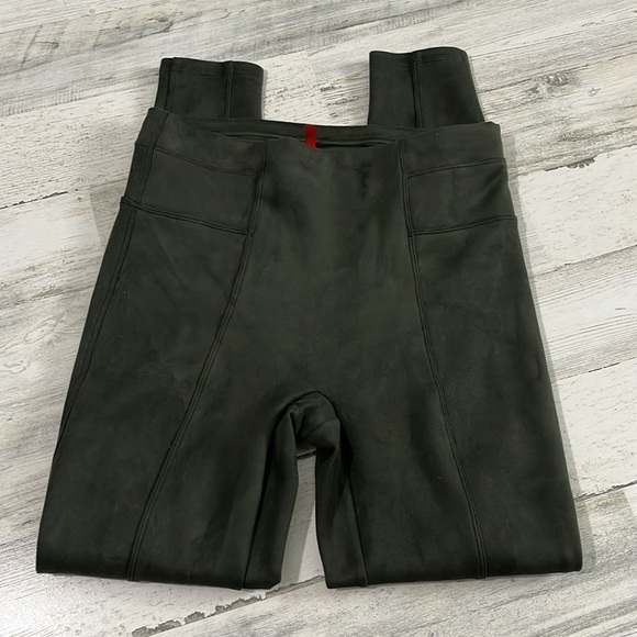 Spanx High Rise Faux Suede Leggings In Olive Green Size M - Picture 2 of 8